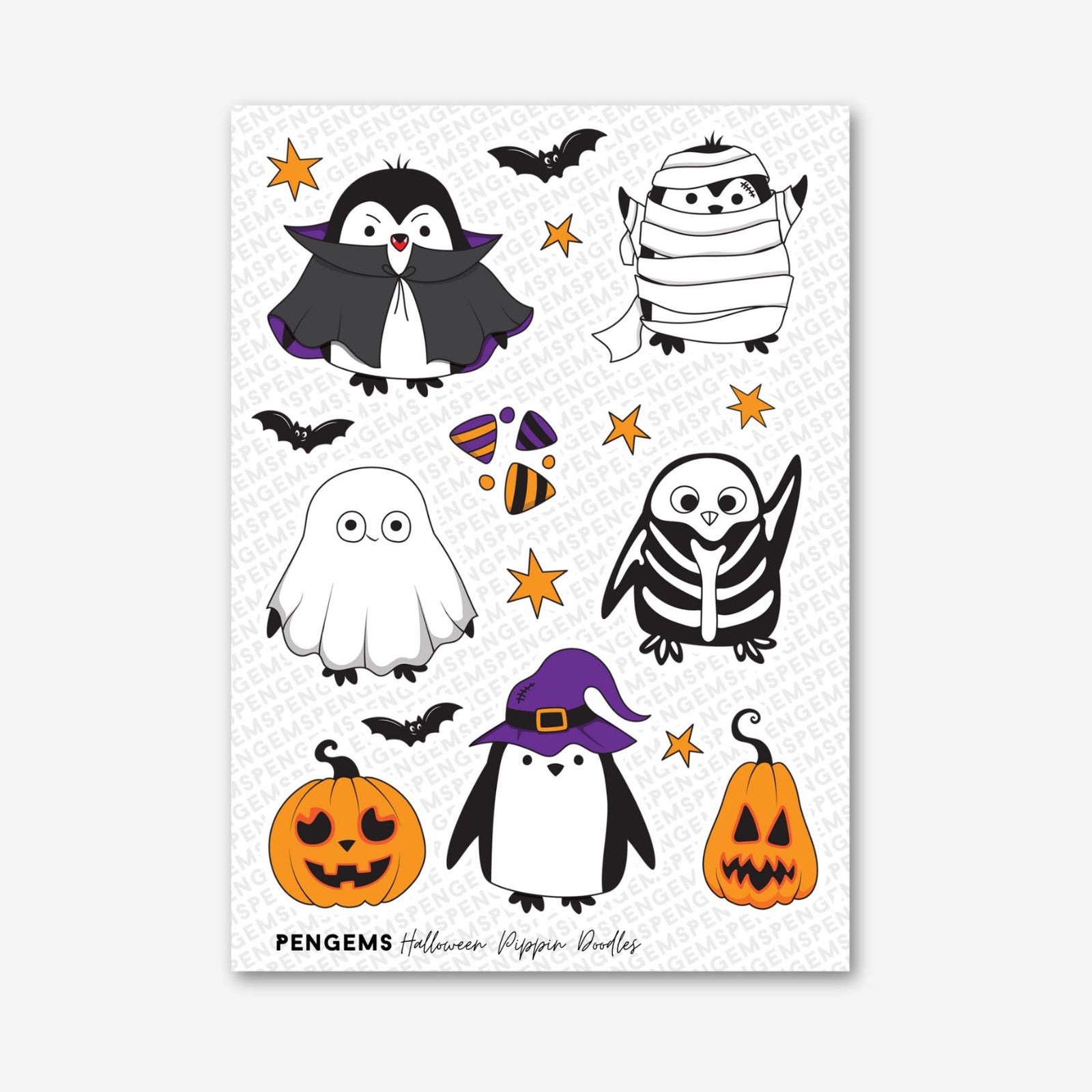 PENGEMS Halloween Pippin Doodles Sticker Sheet 5 x 7 in Matte Vinyl